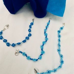 Three Best Friends Forever Floral Beaded Bracelets - Summer Sea Blues